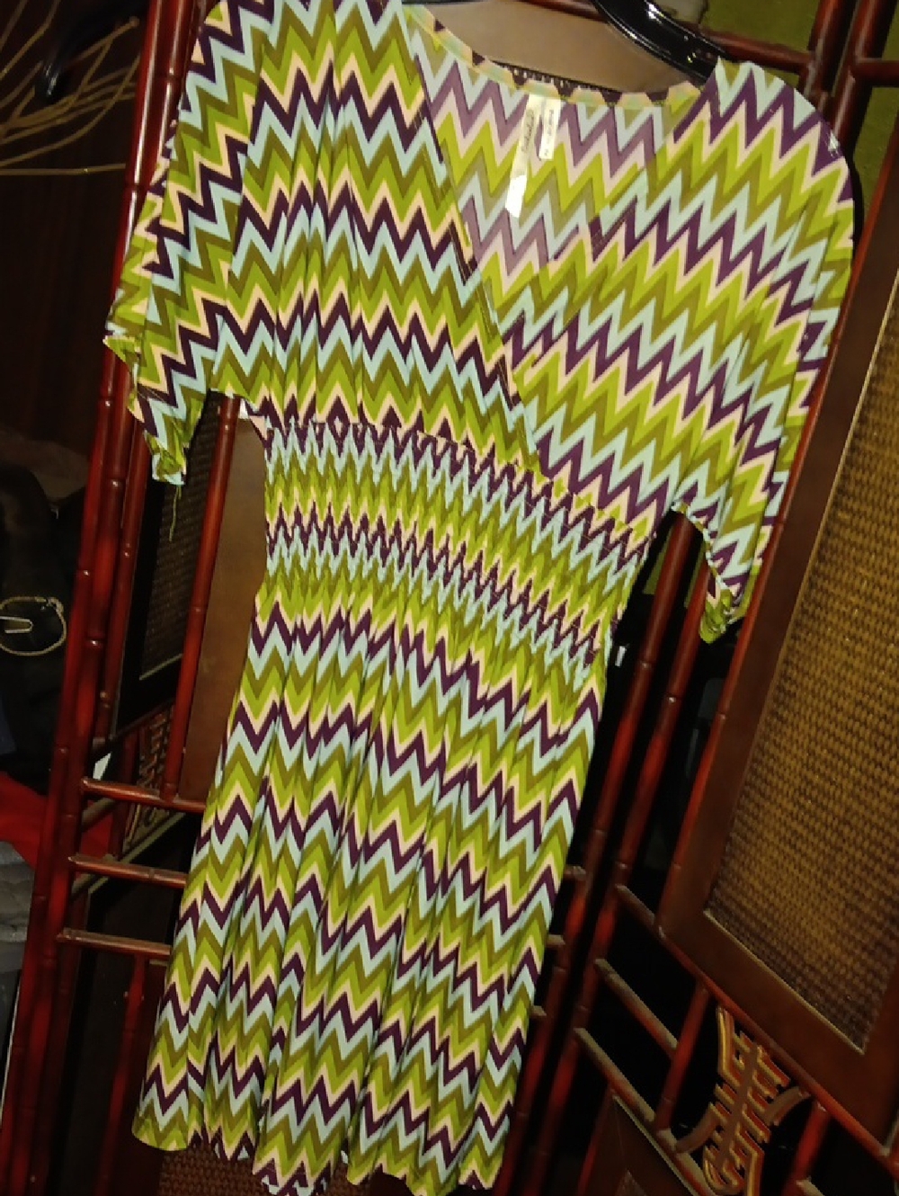 Cristinalove Lime Green Purple Chevron Midi Dress